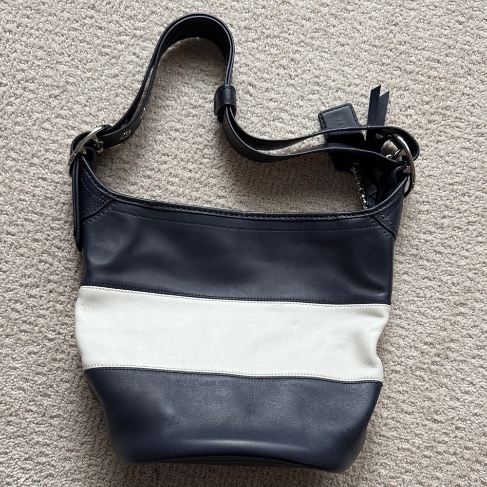 Stylish Navy and White Leather Shoulder Bag